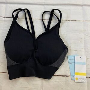 Zella Black Gray Spaghetti Strap Elastic Long line Sport Bra NWT Womens XS